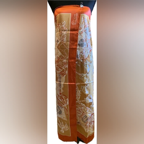 2008 100% Silk Lotty B. Mustique Orange, White and Cream Scarf - Picture 11 of 12